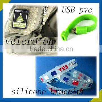 cheap eco-friendly 3D pvc USB silicone wristband hook bag rubber patches