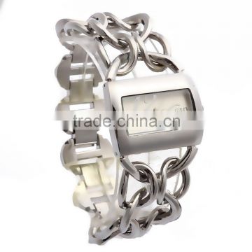 Women's Metal Interlocking Chain Bracelet Watch Ladies Wrist Watch Silver