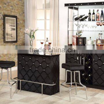 BAR COUNTER WITH CURIO AND BAR CHAIRS