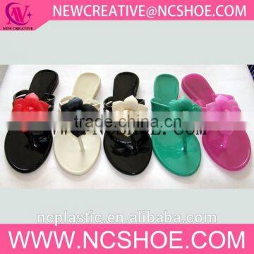 funky teen thong women flip flop PVC slipper with flower