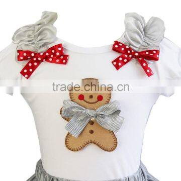 Xmas Silver Snowflake Ruffles Gingerbread Man White Short Sleeves Tee