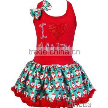 Baby Girls Xmas Rhinestone I LOVE SANTA Santa Print Tutu Pettiskirt Party Dress