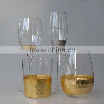 Dubai luxury hotel customized glassware gold painted honeycomb drinking wine champagne glass set