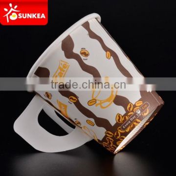 Colorful paper coffee cup with handle, disposable paper cups