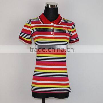Low Price Good Quality Top Sales Women Custom Striped Polo Shirt photo-2