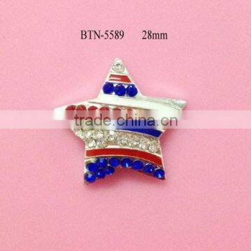 Hot selling factory price red white blue star rhinestone button in stock (btn-5589)