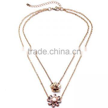 New Design Hot Sale Fashion delicate double layer necklace, pendant necklace, flower pendant necklace