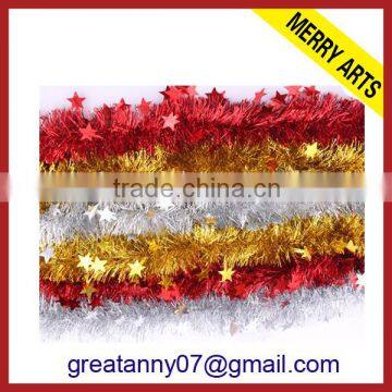 Christmas holiday wire decoration red tinsel with star curtains tinsel party ornament