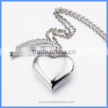 Trendy Jewelry Angel Wing Heart White K Plated Metal Cage Chime Box Sound Ball Pendant Pregnancy Necklaces For Women BAC-M046 photo-3