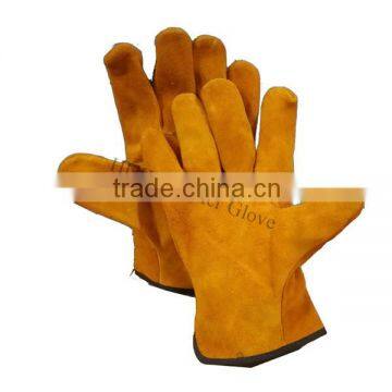 beef cow leather Yellow glove with tightening elastic on the back