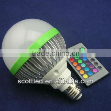 9W RGB Bule,IR control 9w rgb led bulb