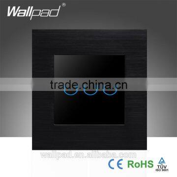 Hot Sales Wallpad 110-250V Touch Waterproof Black Metal Frame Glass 3 Gangs Led Light Mirror Touch Sensor Switch