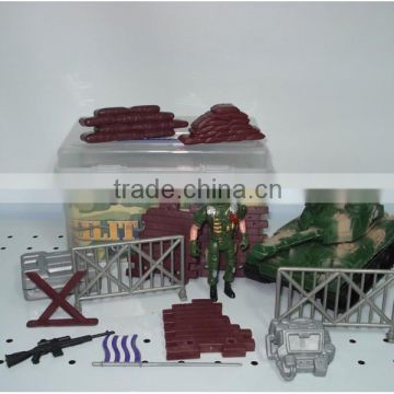 plastic game set Military toy Sandbag barricades and tool in box