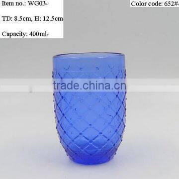Press Glass Wine Goblet,Hiball,DOF, Sundae Cup in Cobalt Blue Color With Knit Embossed Patern photo-4