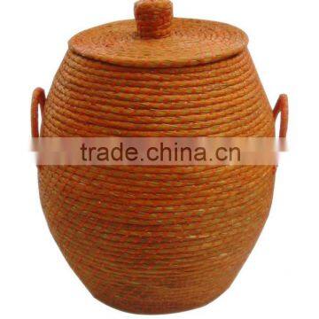 Vietnamese woven laundry basket with handle