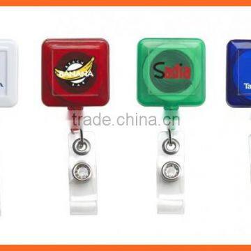 Customized Printed Translucent Retractable Square Badge Reel Holder With Measuring Tape Leash