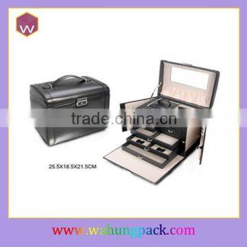 Large Black PU Drawer Jewelry Box/ Custom Logo Leather Jewel Cosmetic Box