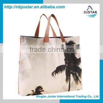 2015 Cheap custom polyester beach tote bags holiday fashion white tote bag beach bags for ladies