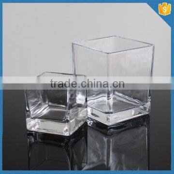 Custom Made Ribbed Pattern Square Shaped Clear Glass Vases for Centerpieces photo-5
