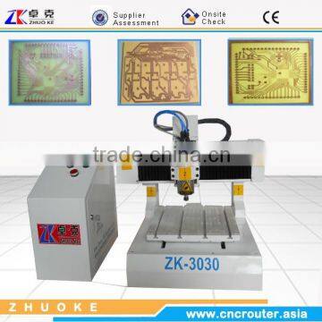 China 1.5KW Spindle Small PCB CNC Router Milling And Driling Machine With Linear Square Guide Rail ZK-3030 300*300mm