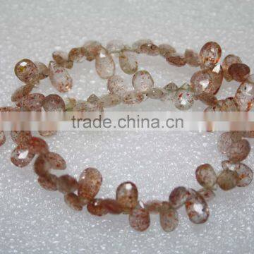 Natural Shaded Strawberry Quartz Faceted Briolette Pear