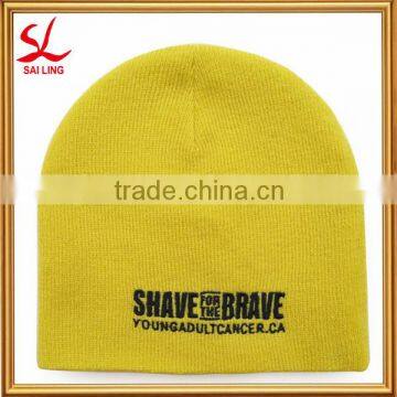 Customable Short Beanie Ski / Snowboard Cap Promotional 3D Embroidered Knit Hat Yellow Color