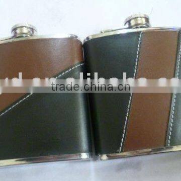 2011new kind leather covered stainless steel hip flask