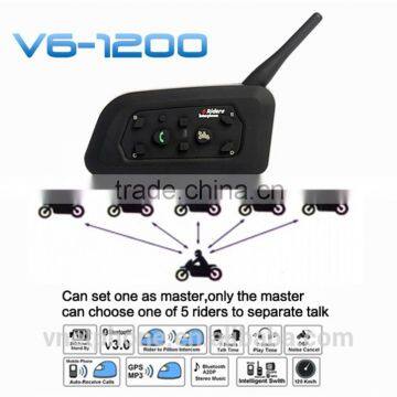 Wholesale price!V6 wireless bluetooth walkie talkie for motorcycle helmet intercom with 1200m 6 riders connect