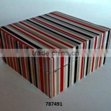 Wooden Box Hand Painted Red Strips