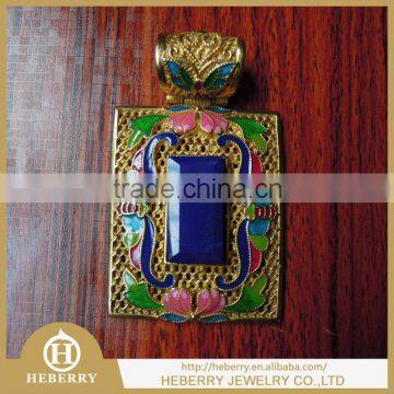 wholesale rhinestone natural stone pendants colorful crystal and pink green enamel fashion pendant