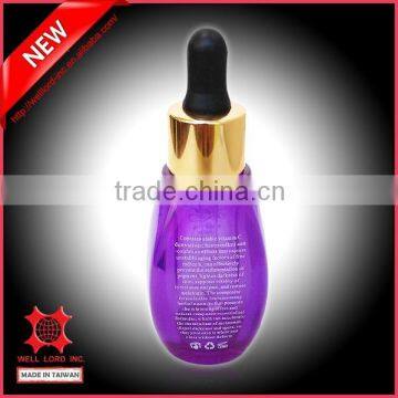 Taiwan exporter hair care Aloe Vera oil purple plastic dropper bottle