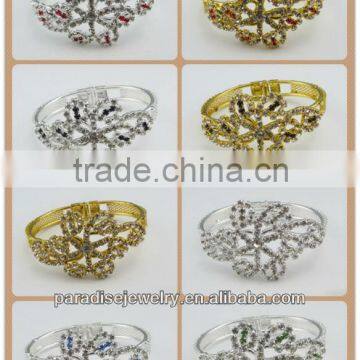 Wholesale 1 DZ(12 pieces) flower shape gold plating rhinestone charm bracelet-SB0004