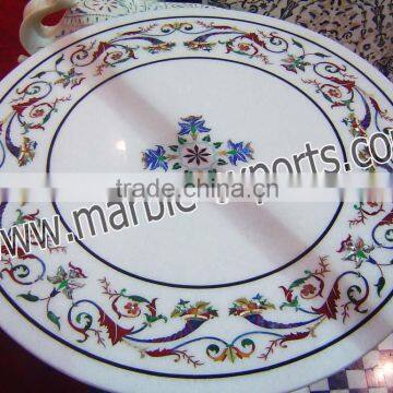 Semi Precious marble White inlay Dinning Table marble inlaid white table top