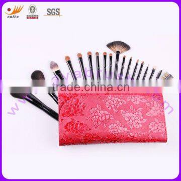 Cosmetic/Makeup Brush Set with Red Cosmetic Bag, Wood Handle in Black Color