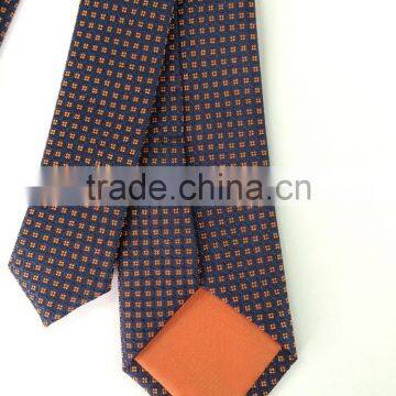 Men's yellow/navy/black 100% silk tie with mini dot flower and grid lines design