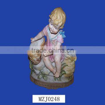 Pretty Girl with Baskets Antique Porcelain Flower Jar