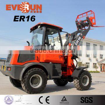 Everun Brand ER16 Small Farm Tools High Quality Wheel Loader With Grass Forks