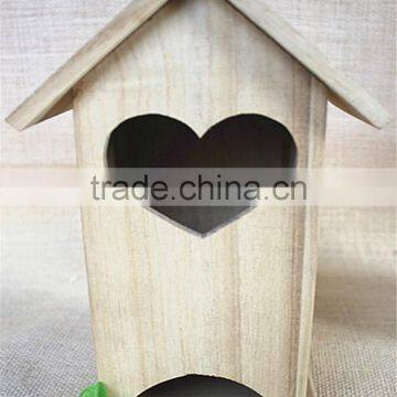 Handmade crafts wood room toy wooden bird nest packaging sticky window wood toys with heartshapeed window