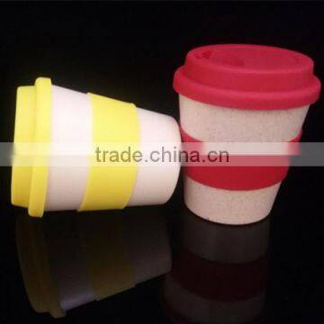 Green Eco-Friendly Biodegradable Bamboo Fiber Coffee Cup with Silicone Lid and Sleeve
