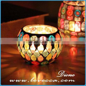 Starburst Round Ball Shape Seashell Handmade Mosaic Glass Candle Holders photo-4