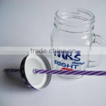 450ml Glass Drinking Mug With Tin Lid and Plastic Straw photo-4