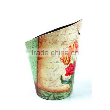 Beautiful Flower Print Waste Bin Faux Leather Trash Container With Handle photo-2