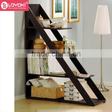 2016 new design triangle shape book display 4 tiers book rack for living room easy assembly wood bookshelf