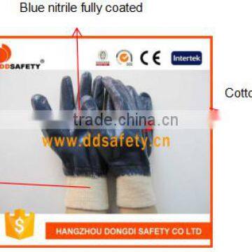 DDSAFETY 2017 Cotton Liner With Blue Nitrile Coated Anti Oil Safety Working Glove For Industry photo-3