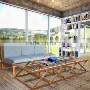 Coffee Table Teak Wood With Glass Top Model Rossi