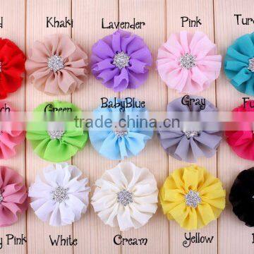 Fabric Chiffon Flower With Rhinestone in Center for Kids Hair Accessories photo-5