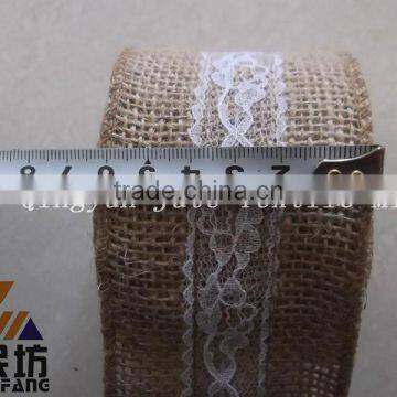 burlap ribbon 2.5''*10Y sewn edge natural wired