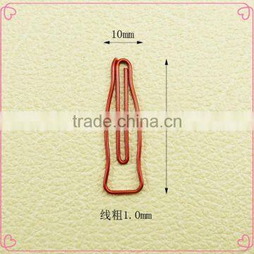 Red color PET coated metal wire clips OEM drinking bottle shaped document clips