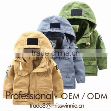 Children winter European long sleeve hoodie cotton canvas coat design