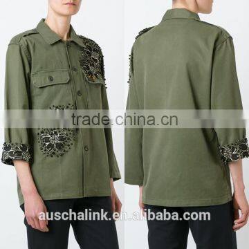 100% Cotton Women Military Olive Green Jacket Customized photo-6